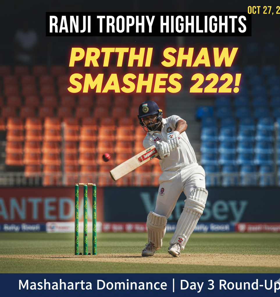 Prithvi Shaw Smashes Double Century as Maharashtra Dominate | Ranji Trophy Highlights