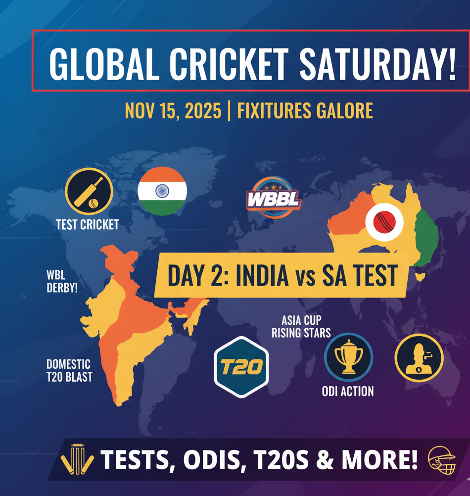 Today’s Global Cricket Fixtures: Saturday, November 15, 2025